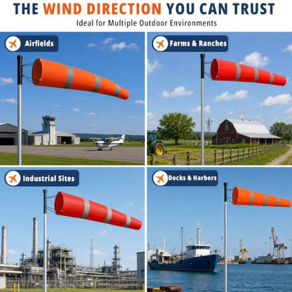 Tredre Airport Windsock Pole Kit with Swivel, 2 Wind Socks 8 x 36 in
