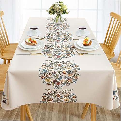 AIRCOWRIE Waterproof Rectangle Vinyl Tablecloths 140x54 Inch - color: Flower, size: 140" x 54" (Rectangular)