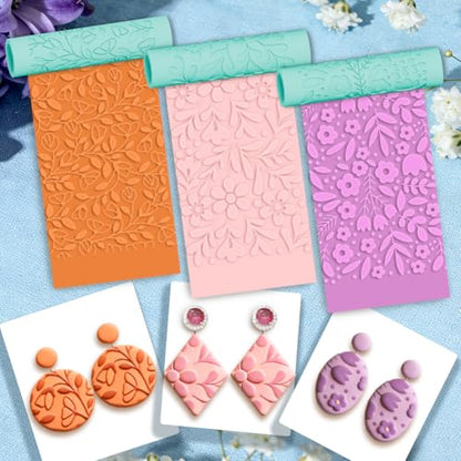 ORIGACH 5Pcs Flower & Plant Polymer Clay Texture Roller for Earring Making - style: Flowers & Plants