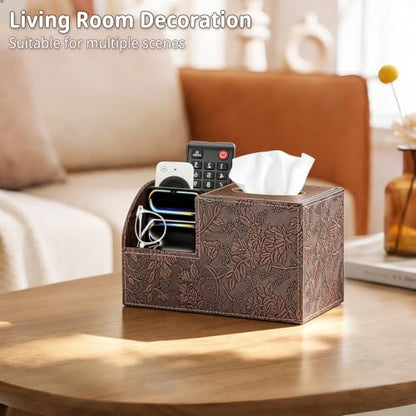 PU Leather Square Tissue Box Cover - Multi-Functional Tissue Box Holder - color: Retro