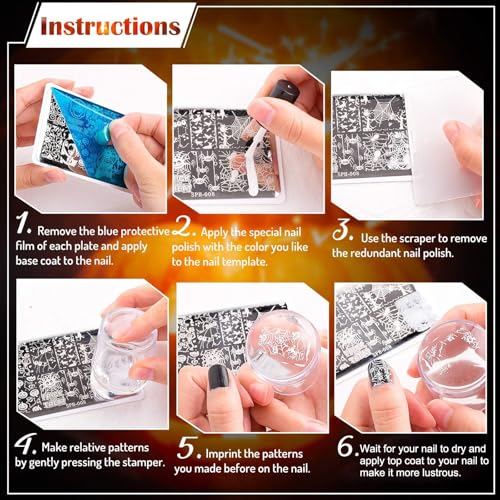 Whaline 6 Pcs Sun Moon Star Nail Plates Stamping Set - style: Sun Moon Star