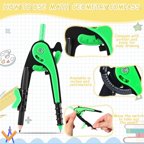 Chengu 24 Pcs Math Geometry Compass Bulk with Pencils 6 Inch, Dark Color - color: Dark Color
