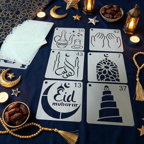 64 Pcs Ramadan Stencils for Painting, Mini Lantern Moon Designs 3 Inch - color: Ramadan