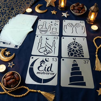 64 Pcs Ramadan Stencils for Painting, Mini Lantern Moon Designs 3 Inch - color: Ramadan