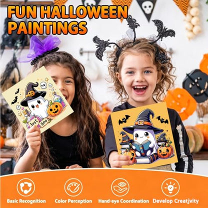 Gemozaic 2 Pack Halloween Paint by Numbers Kit for Kids with Frame, 8x8 in - color: BKH2631+BKH2632