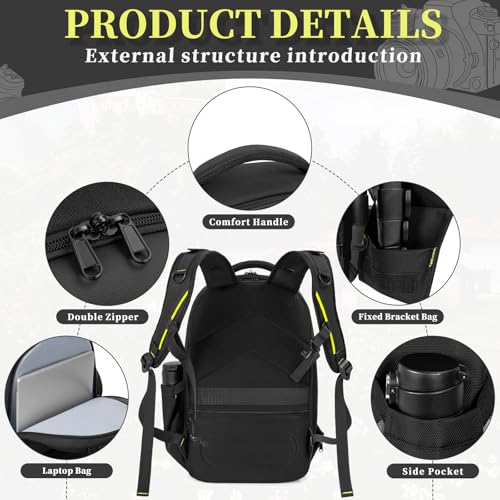 TORIBIO Large Hardshell Camera Backpack DSLR/SLR/Mirrorless Photography Bag - color: Black
