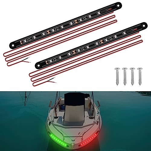 RVZONE Boat Red & Green Bow Navigation Lights, IP67 LED Marine Deck Light - color: 7.8 inch/Red and Green/black shell