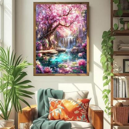 ICYANART Dream Tree Paint by Numbers Kit for Adults, Fantasy Waterfall Pink - color: Dream Tree
