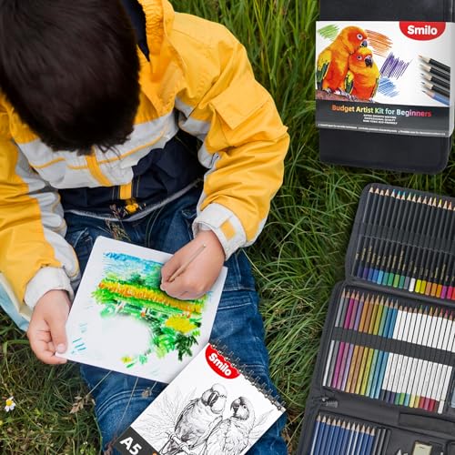 Smilo 76-Piece Art Supplies Sketching Kit with Sketchbook and Travel Case