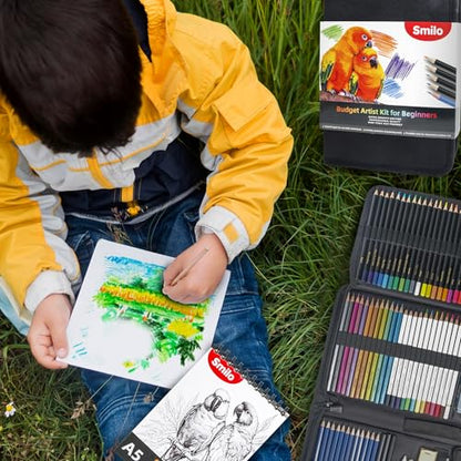 Smilo 76-Piece Art Supplies Sketching Kit with Sketchbook and Travel Case