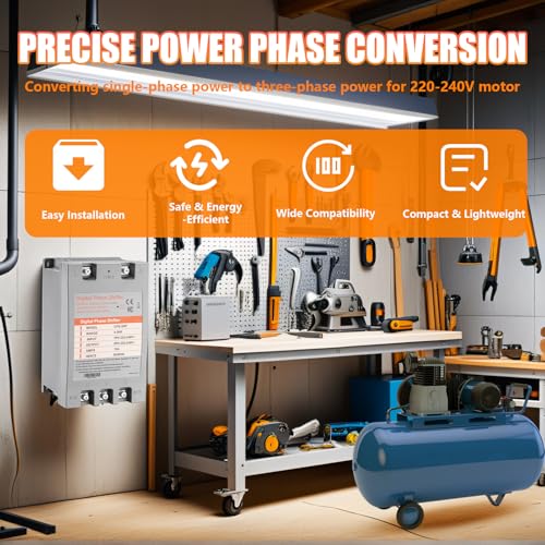 Single Phase to 3 Phase Converter，5HP 220V 3 Phase Converter，220V-240V Input/Output Digital Phase Shift for 5HP Motor - style: 5HP/15A