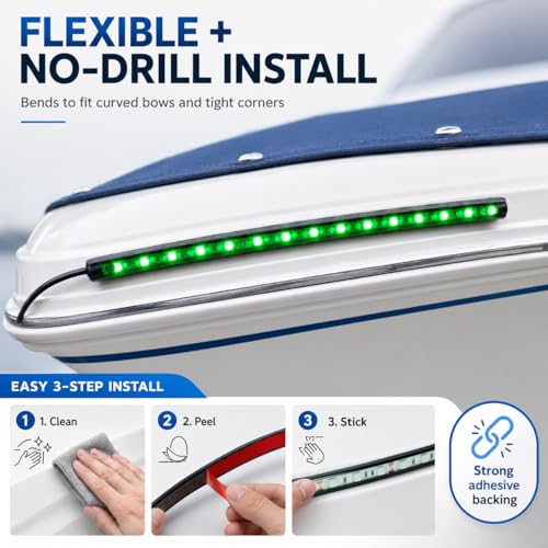 Navigation Lights - LED Bow Lights, Green & Red, Night Fishing, Deck, IP67 Waterproof for Pontoon, Dinghy, Kayak, Jon Boat, Yacht - color: Red And Green