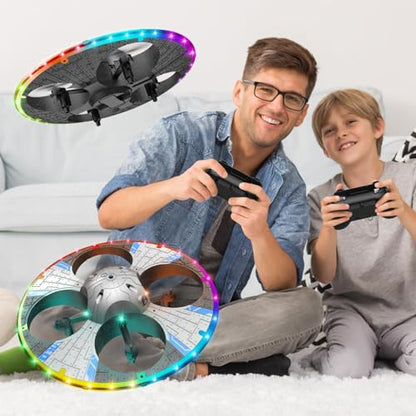 Round Foam UFO Quadcopter with Multi-Color LED Light Effects, RC Drone with Camera for Beginners, Altitude Hold, 360° Flips, 3 Speed Modes, 2 Modular Batteries FPV Drone (Silvery)