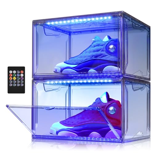 Oltraman LED Smart Shoe Boxes Display Case, Stackable Storage Organizers - color: Grey