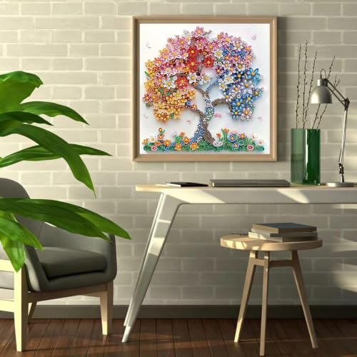 5D Diamond Art Kits for Adults Beginner,Colorful Tree Diamond Painting Kits - color: Flower Tree