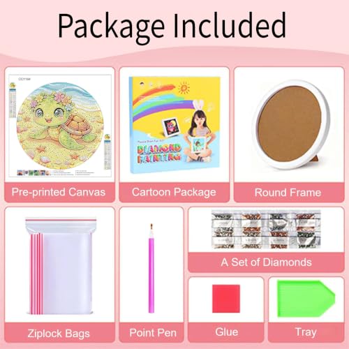 bleihum Turtle Diamond Art Kits for Kids with Round Frame 8X8 inch - color: CC1164-US