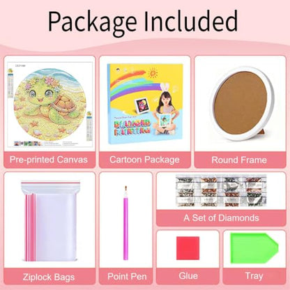 bleihum Turtle Diamond Art Kits for Kids with Round Frame 8X8 inch - color: CC1164-US
