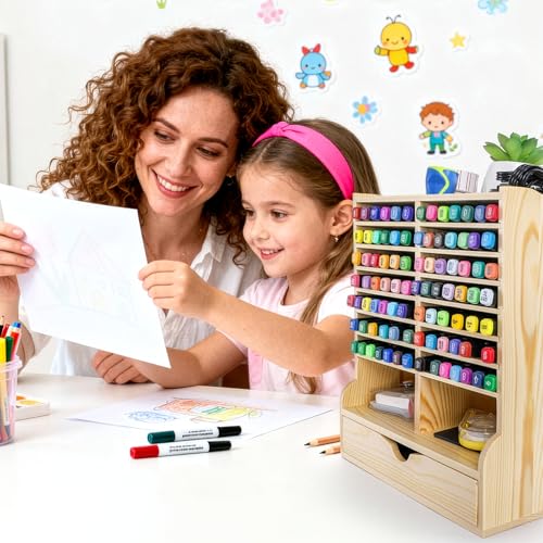 Dicunoy Pen Organizer for Desk, Marker Storage Rack, 17 Slots for 98 Pens