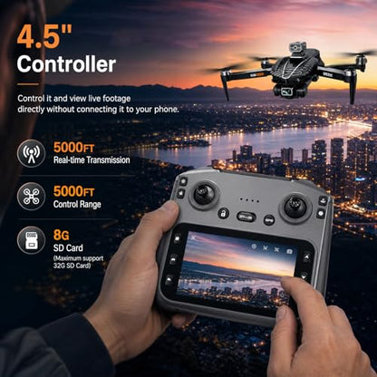 GPS Drones with 4K Camera for Adults EIS, 5G RC Drone with 4.5" HD Screen - color: Black