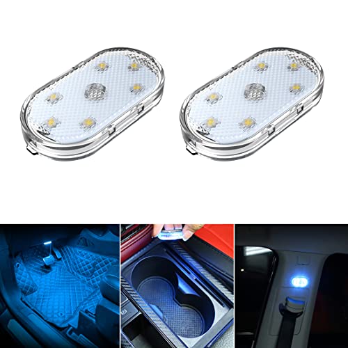 2 PCS Car Led Lights Interior,Ice Blue Ambient Lighting Car Interior,USB Rechargeable Car Interior Reading Light,Portable Led Lights for Car - color: 2PCS Ice Blue Lights