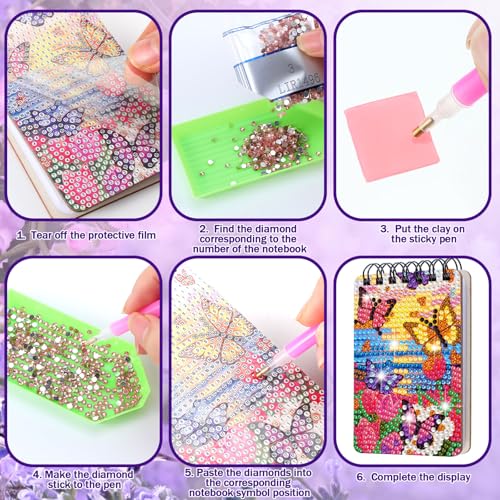 Fuyoooo 12 Pcs Flower Butterfly Diamond Art Notebook Kits for Adults - style: Flower Butterfly