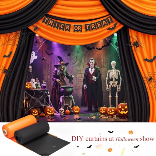 Moukeren Circus Carnival Table Cover Backdrop, Orange，Black, 2 Roll - color: Orange，black