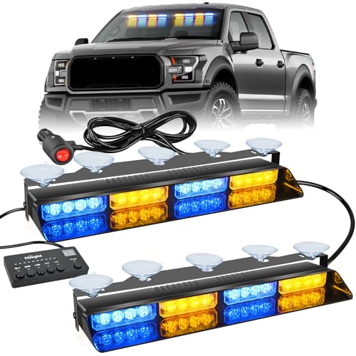 Nilight 32LED Amber Blue Emergency Dash Strobe Lights with Controller - color: Amber and Blue