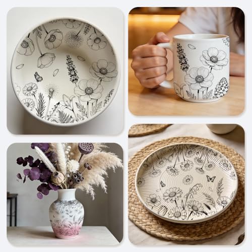 EVERJOYCRAFT 4pcs Underglaze Transfers for Pottery Daisies Ceramic Decal - color: Daisies Bushes