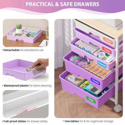 Goovilla Rolling Cart with 5 Drawers for Craft, Art, Dorm, Office, Purple - size: Purple