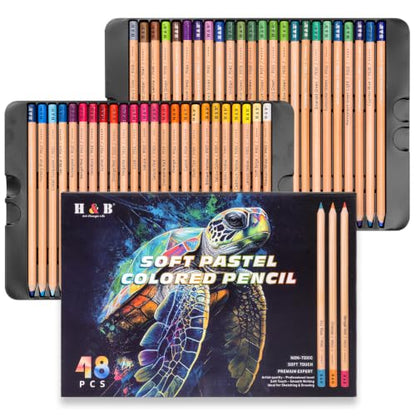 H & B 48 Soft Chalk Pastel Pencils for Artists & Adults - size: 1 Count (Pack of 48)