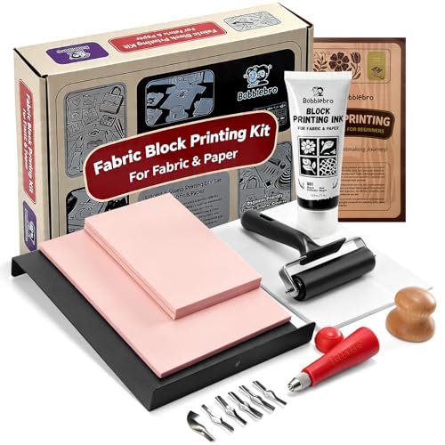 Bobblebro Linocut Kit for Printmaking, Fabric Block Printing Kit with Ink - color: Beige-linocut kit
