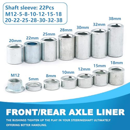 22 Pcs M12 Solid Steel Spacer Sleeve Bushings for 12 mm / 0.47 inch Axle