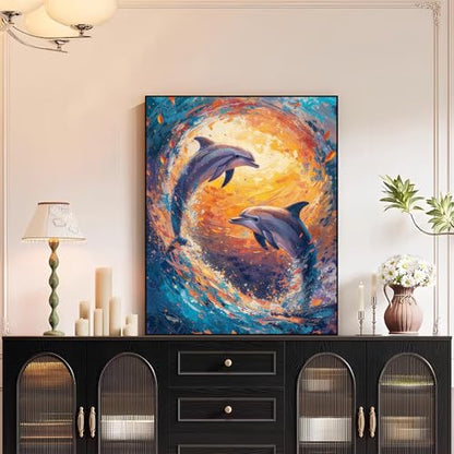 XTCIXAL Paint by Numbers Kit for Adults, Dolphin, 16X20 Inch - color: 19-Dolphin