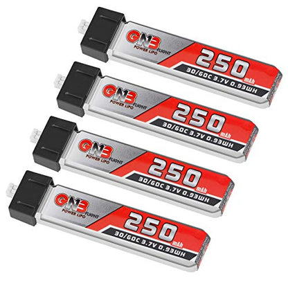 1S 3.7V 250mAh 30C LiPo Battery 4Pack Micro JST 1.25 for Tiny Whoop Drone