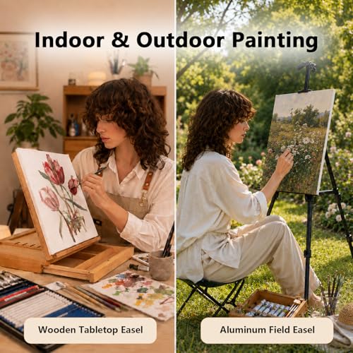 DJAR 174 Pcs All-in-One Art Painting Set with Beech Wood Easel