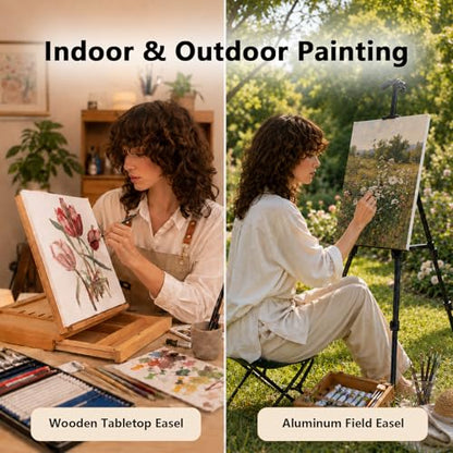 DJAR 174 Pcs All-in-One Art Painting Set with Beech Wood Easel