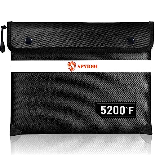 SPVIOQI Fireproof Document Bag 5200°F with Heat Insulated, Fireproof Money Bag for Cash with Zipper and Reflective Strip, 14.2” X 11” Fireproof Safe Storage Pouch for Valuables - color: Black, size: 14.2" x 11"