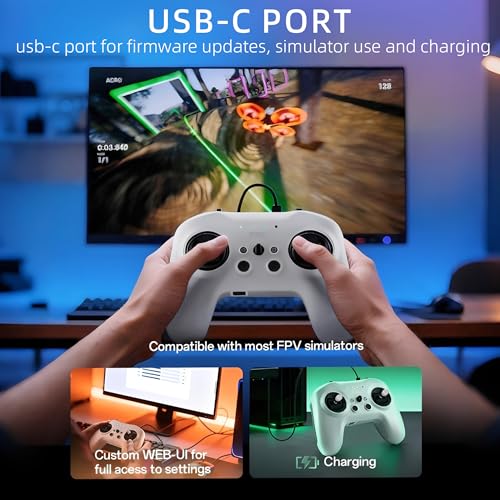 Radiomaster T8L ELRS 2.4GHz Radio Transmitter, 204g Lightweight Screenless Remote Controller with Hall-Effect Gimbals, USB-C Charging & Simulator Compatibility for FPV Drones (White) - color: White