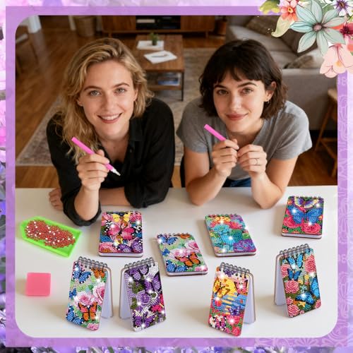 Fuyoooo 12 Pcs Flower Butterfly Diamond Art Notebook Kits for Adults - style: Flower Butterfly