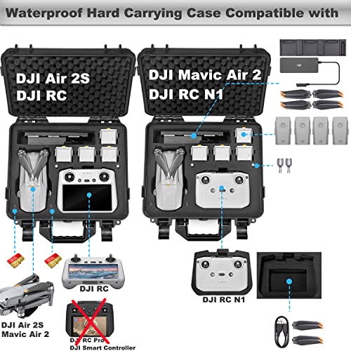 Lekufee Waterproof Hard Case Compatible with DJI Air 2S / 2, Fly More Combo,DJI RC 2, RC N3/N2/N1, and Accessories(Case Only)