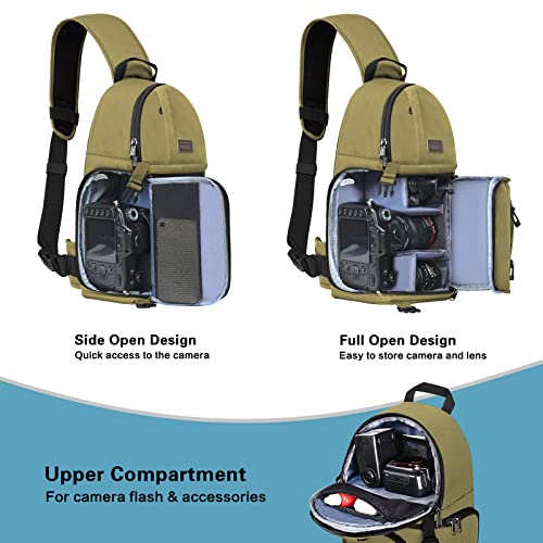 MOSISO Camera Sling Bag, Photography Shoulder Bag Compact Camera Backpack - color: Khaki