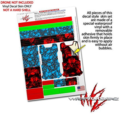 Skin Decal Wrap 2 Pack Compatible with DJI Ryze Tello Scattered Skulls Neon Blue Drone NOT Included