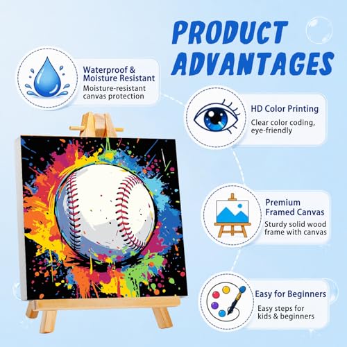 AUKELHJ Paint by Numbers Kit for Kids with Frame, Baseball, 8X8 inch - color: 06-Baseball