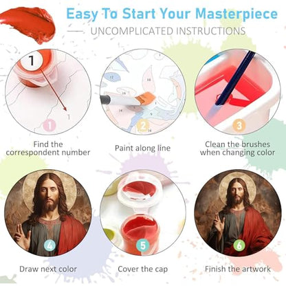 Jesus Paint by Numbers Kit for Adults Framed Canvas 12X16 in, Frameworkless - color: YH02811