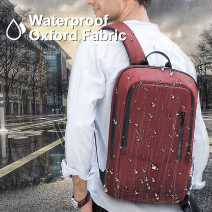 hk Backpack for Men Business Slim Laptop Bag - color: Red, size: 15.6 Inch