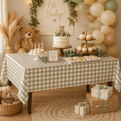 3Pcs Brown Gingham Tablecloths, Checkered Party Table Covers 54x108 In - color: Khaki and White