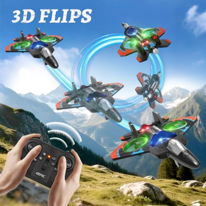 4DRC V32 Foam RC Airplane Drone with 3 Batteries, 60 Mins Long Flight RC Plane Helicopter Fighter Jet for Kids Adults 8-16, 360° Flip Stunt RC Airplane Helicopter, Toy Gift for Boys Beginners - color: Orange-3 Batteries