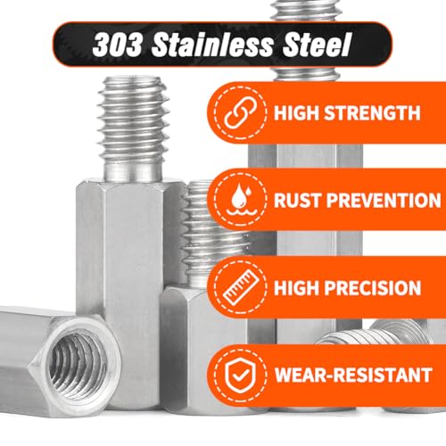 Hex Male-Female Standoffs, M2x5+4mm Standoff 50-Pcs 303 Stainless Steel - size: M2x5+4mm