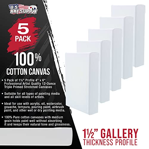 U.S. Art Supply 4"x6" Stretched Canvas for Painting, Gallery Depth 5-Pack - size: 4" x 6"