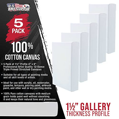 U.S. Art Supply 4"x6" Stretched Canvas for Painting, Gallery Depth 5-Pack - size: 4" x 6"